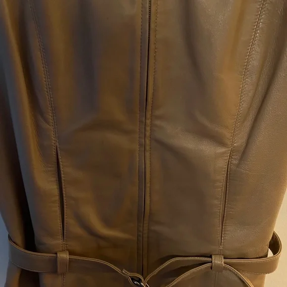Margaret Godfrey Tan Leather Front Zipper Vest W/ Belt and Pockets - Size 6 - Picture 4 of 8
